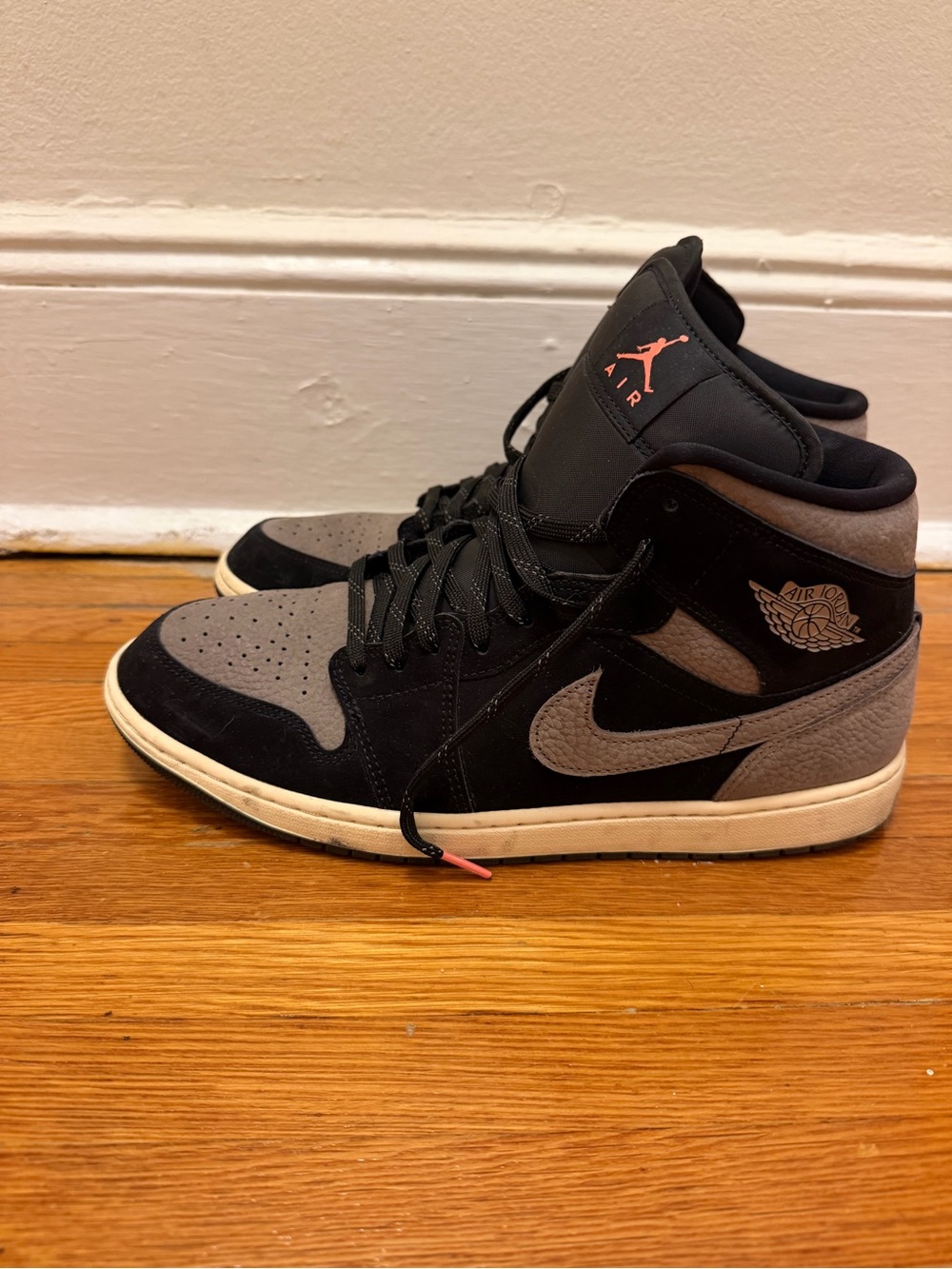 Air Jordan Retro High Top Sneakers in Black and Gray with Coral Jump man Size 12